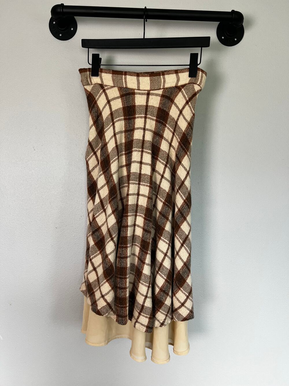 Rory Gilmore Mango Brown Plaid Layered Midi Skirt Fall XS